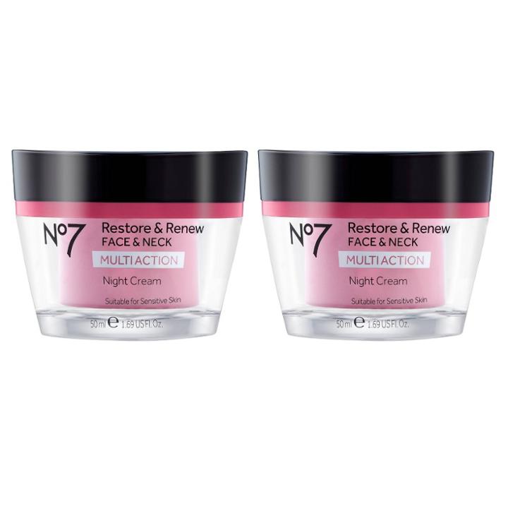 No7 Restore & Renew Face & Neck Multi Action Night Cream - 2ct/3.38 Fl Oz
