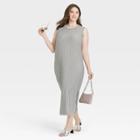 Women's Plus Size Sleeveless Plisse Knit Dress - A New Day Heather Gray