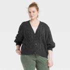 Women's Plus Size Button-front Cable Stitch Cardigan - Universal Thread Charcoal Heather