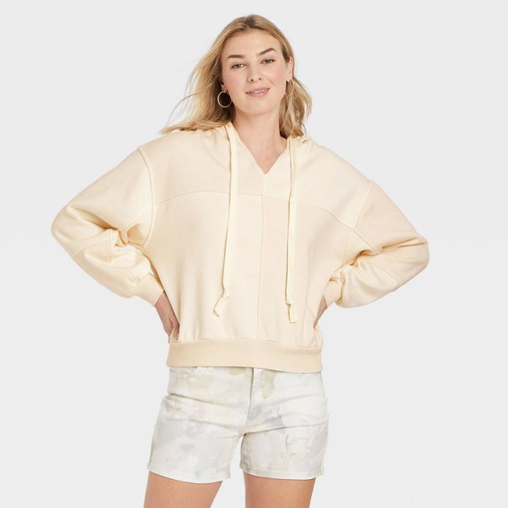Women's Patchwork Hooded Sweatshirt - Universal Thread Off-white