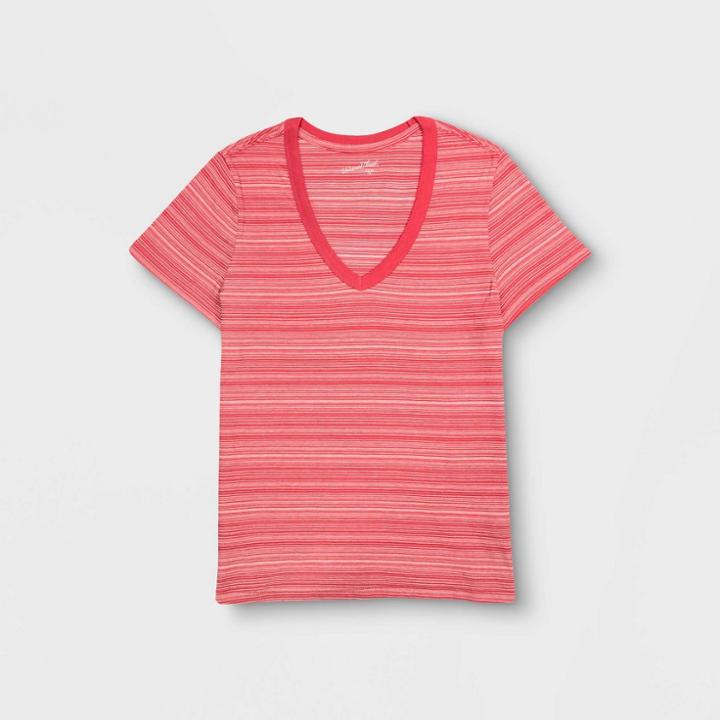 Women's Striped Short Sleeve V-neck Relaxed Fit T-shirt - Universal Thread Red/white