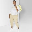 Women's Plus Size Striped Long Sleeve Oversized Crew Neck T-shirt - Wild Fable Cream