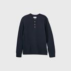 Men's Standard Fit Textured Long Sleeve Henley T-shirt - Goodfellow & Co Navy