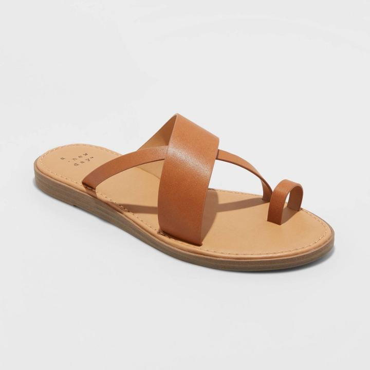 Women's Kallima Faux Leather Toe Ring Slide Sandals - A New Day Cognac