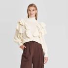 Women's Ruffle Sleeve Mock Turtleneck Pullover Sweater - Prologue Cream