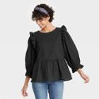 Women's Puff 3/4 Sleeve Embroidered Ruffle Top - Universal Thread Dark Gray