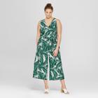 Women's Plus Size Palm Print Tie Back Jumpsuit - Who What Wear Green 1x, Green Palm Print