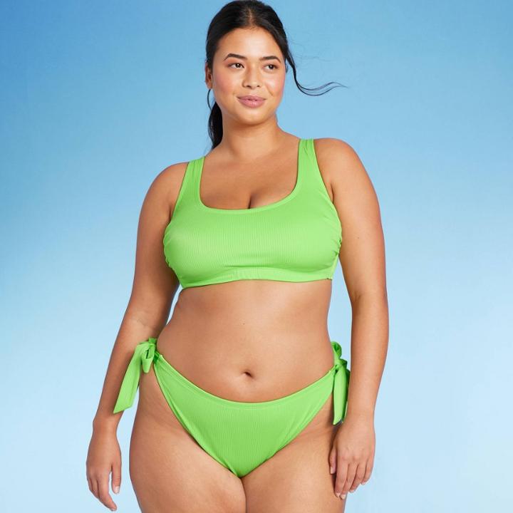 Women's Ribbed Bralette Bikini Top - Wild Fable Green