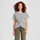 Women's Striped Short Sleeve Twist Front With Ruched Back T-shirt - A New Day White/black