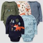 Gerber Baby Boys' 5pk Fox Long Sleeve Onesies - Green/off-white/blue