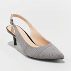Women's Naoma Plaid Kitten Sling Back Heeled Pumps - A New Day Gray