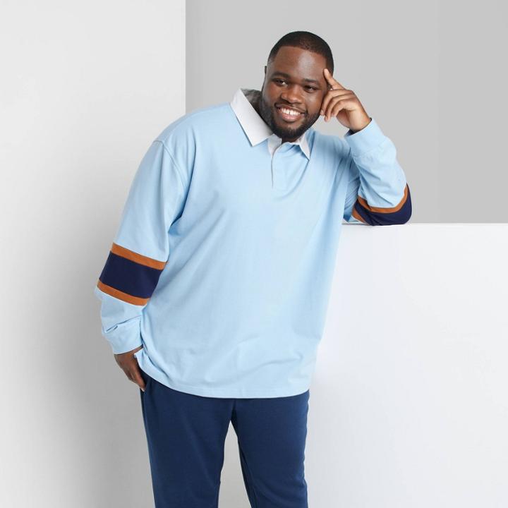 Adult Extended Size Long Sleeve Rugby Polo Shirt - Original Use Blue