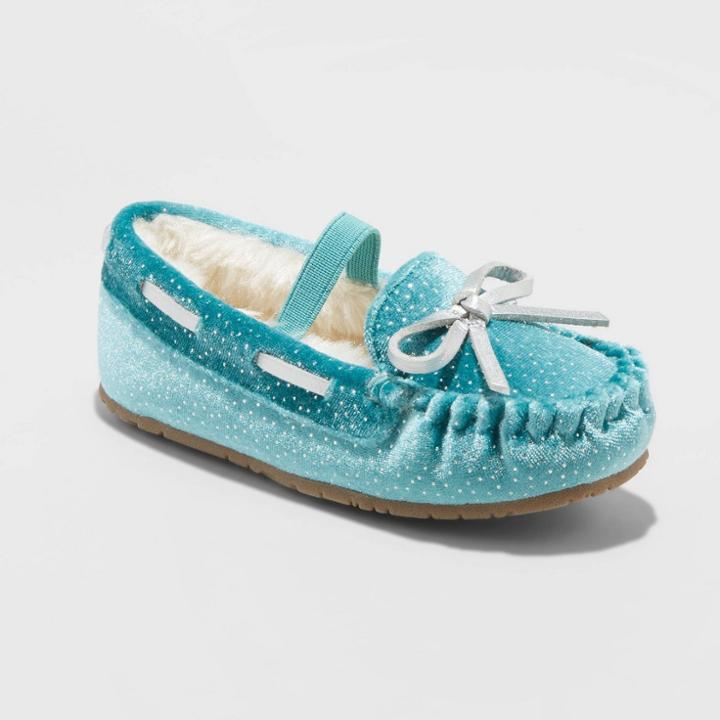 Toddler Girls' Celina Moccasin Slipper - Cat & Jack Turquoise S(5/6), Toddler Girl's, Size: