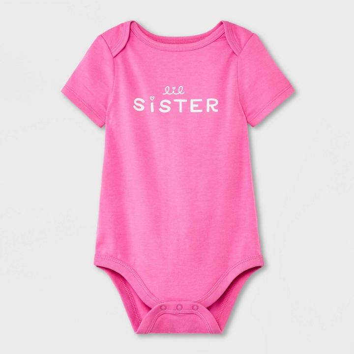 Baby Girls' 'lil Sister' Short Sleeve Bodysuit - Cat & Jack Pink Newborn
