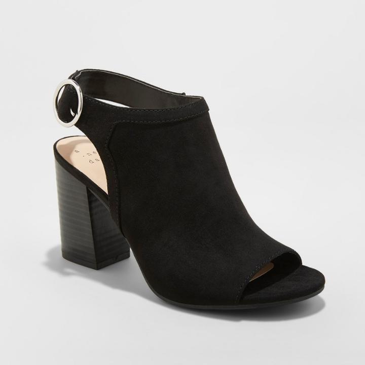 Women's Rhea Open Toe Stacked Heeled Pumps - A New Day Black