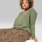 Women's Plus Size Oversized Long Sleeve Thermal Front Tie T-shirt - Wild Fable Army Green