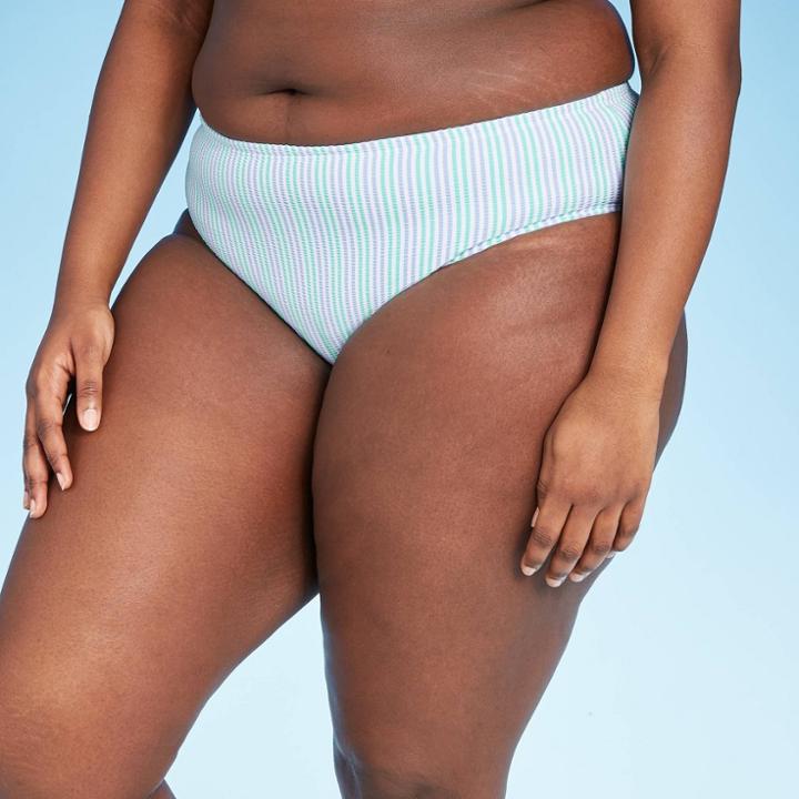 Women's Plus Size Seersucker Hipster Bikini Bottom - Xhilaration Blue