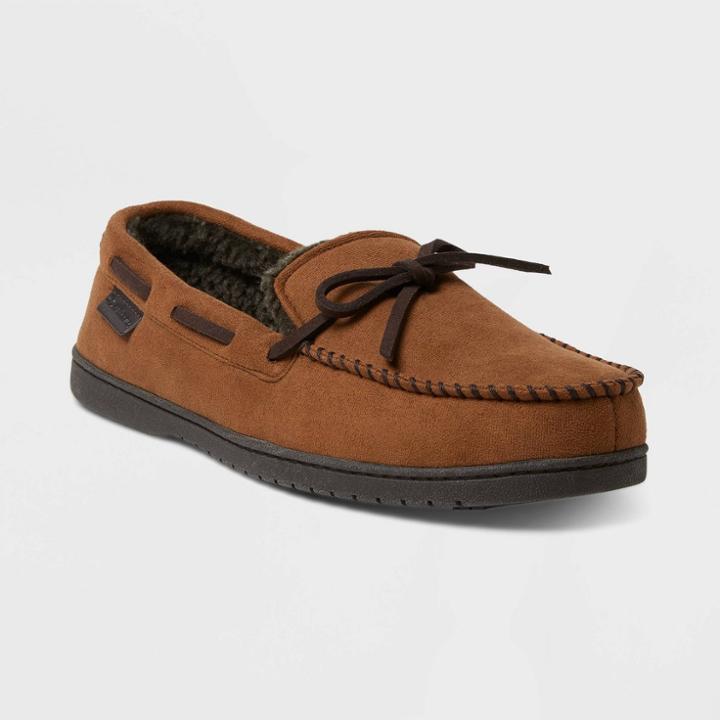 Men's Dearfoams Toby Microsuede Moccasin With Whipstitch & Tie Slippers - Chestnut