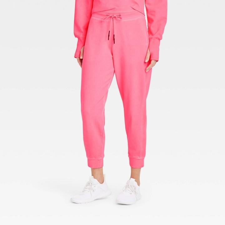 Women's Mid-rise French Terry Acid Wash Jogger Pants - Joylab Magenta Pink
