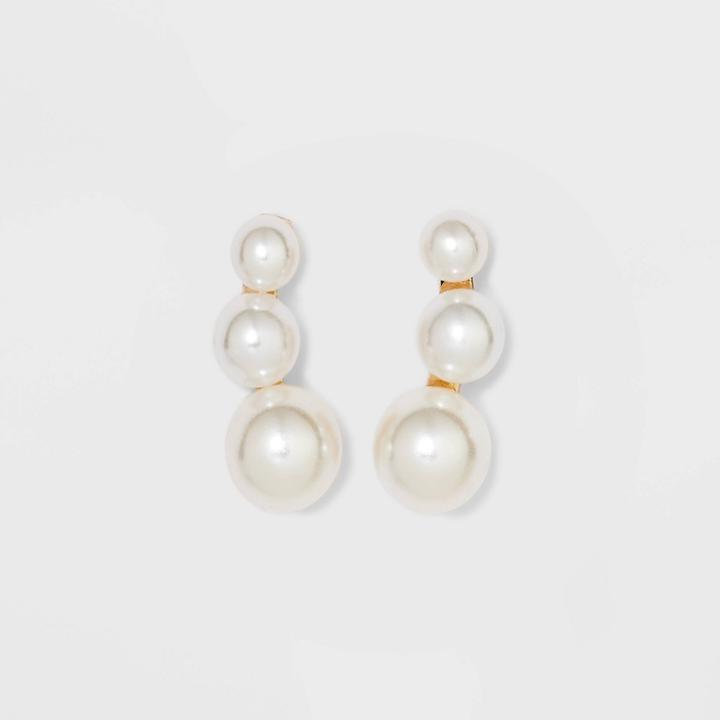 Pearl Gold Stud Earring Set 3pc - A New Day White
