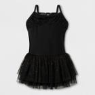 Danshuz Toddler Girls' Camisole Activewear Dress With Pleated Glitter Chiffon Yoke And Triple Layer Glitter Skirt - Black 8-10,