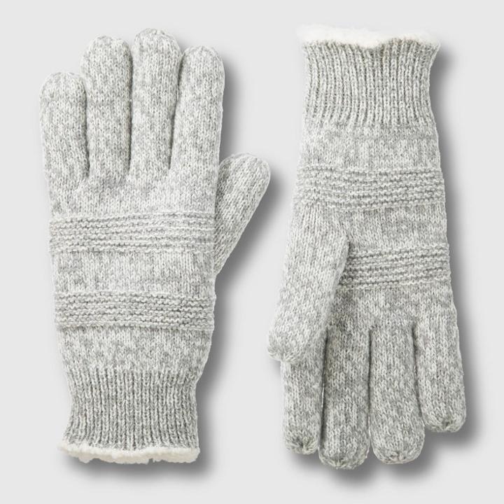 Isotoner Women's Smartdri Textured Knit Glove With Sherpasoft Spill - Heather Gray One Size, Ivory