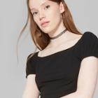 Women's Balloon Sleeve Cropped Short Sleeve Top - Wild Fable Black