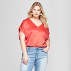 Women's Plus Size Woven Stretch Short Sleeve Top - Ava & Viv Orange