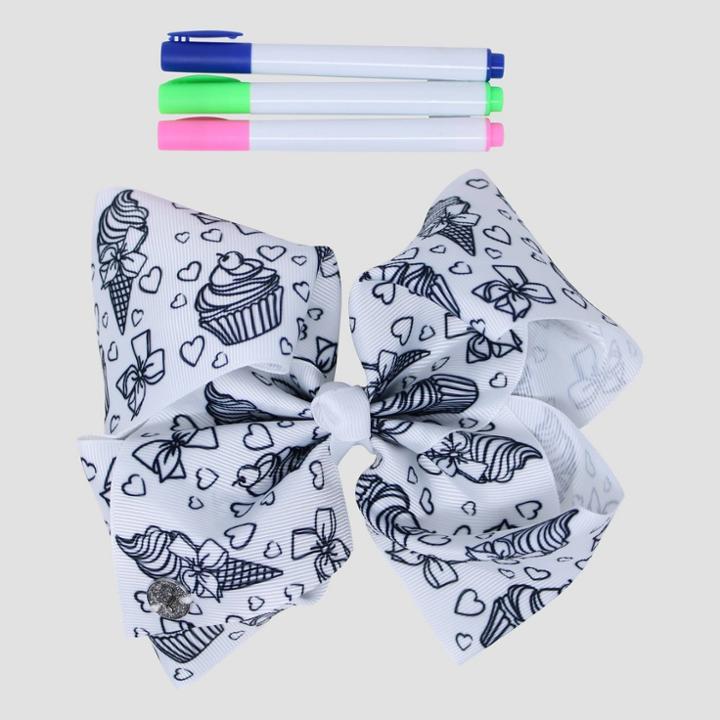 Girls' Jojo Siwa Diy Color Me In Bow Hair Clip With Markers - White