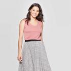Women's Scoop Neck Sandwash Rib Tank Top - A New Day Rose L, Size: