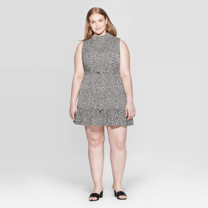 Women's Plus Size Polka Dot Sleeveless Scoop Neck Midi Dress - Who What Wear Black X