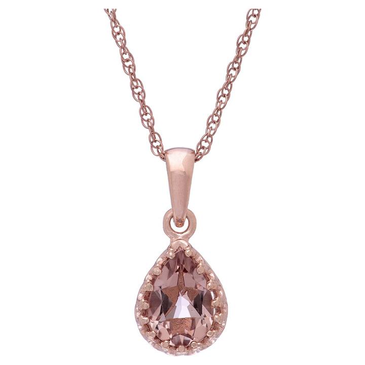 Target Pear-cut Morganite Quartz Crown Pendant In Rose Gold Over