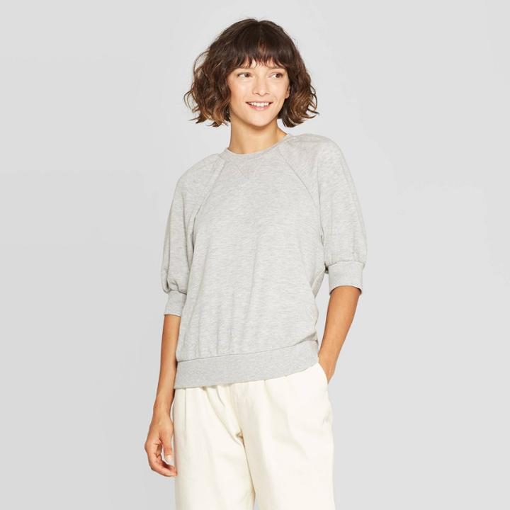 Women's Puff Elbow Sleeve Crewneck Sweatshirt - Who What Wear Gray