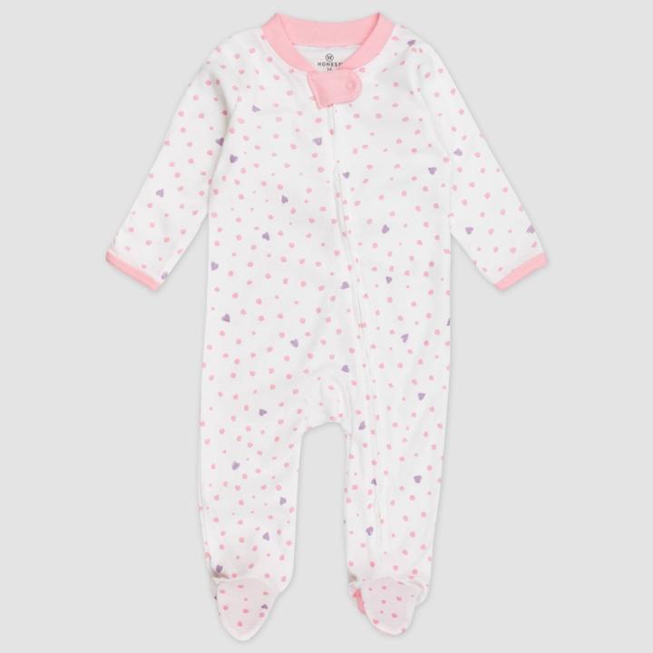 Honest Baby Girls' Love Dot Organic Cotton Pajama Jumpsuit - Pink Newborn