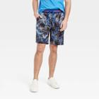 Houston White Adult Satin Pull-on Boxer Shorts - Dark Blue Floral Xxs/xs