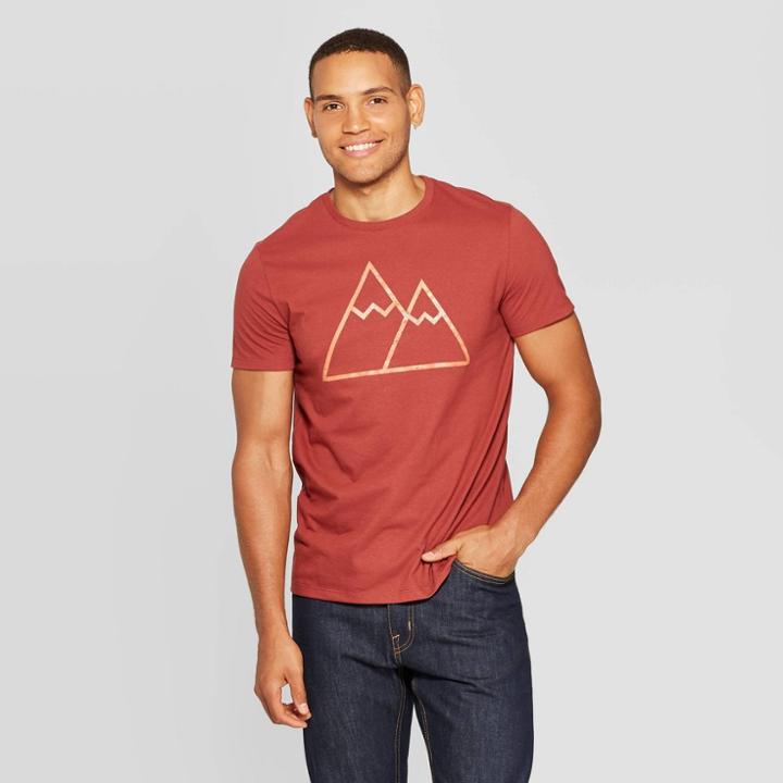 Petitemen's Printed Standard Fit Mountain Outline Short Sleeve Crew Neck Graphic T-shirt - Goodfellow & Co Red S, Men's,