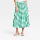 Women's Gingham Check Midi Pleated A-line Skirt - A New Day Green