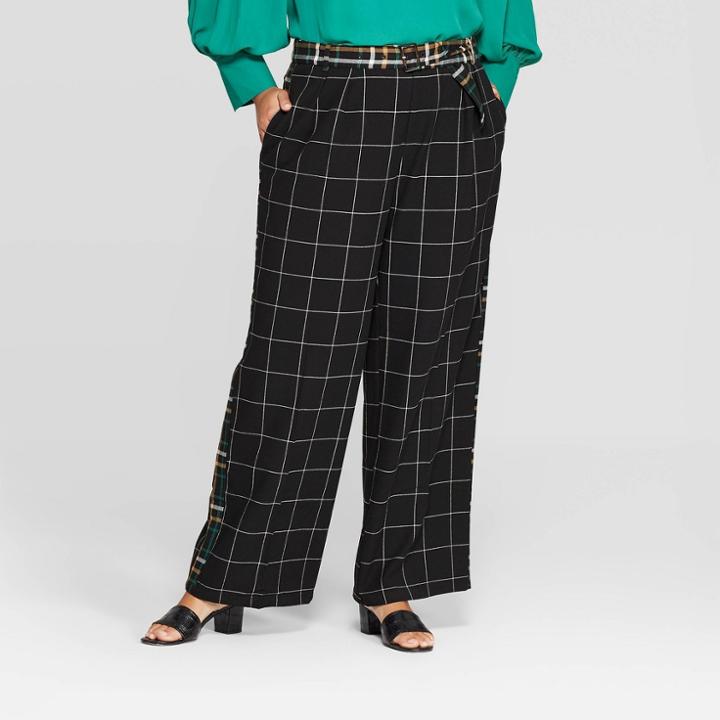 Women's Plus Size Plaid Casual Fit Mid-rise Bootcut Trouser - Who What Wear Black Tie