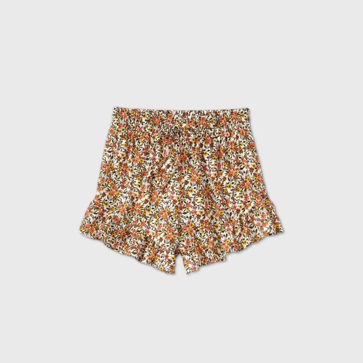 Women's Plus Size Floral Print High-rise Drawstring Waist Ruffle Shorts - Wild Fable Coral