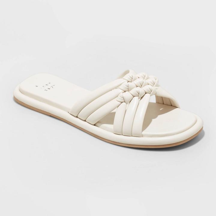 Women's Dulce Padded Knot Slide Sandals - A New Day White