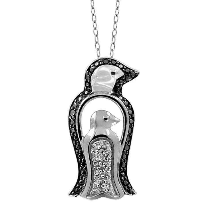 Distributed By Target Women's Sterling Silver Accent Round-cut Black And White Diamond Pave Set Penguin Pendant - White