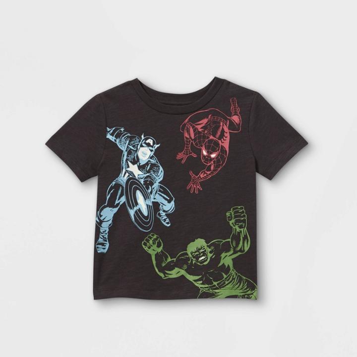 Toddler Boys' Marvel Team Up Short Sleeve Graphic T-shirt - Black 3t - Disney