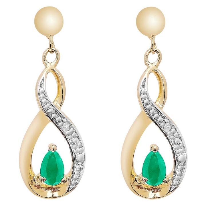 Target 0.40 Carat Tw Pear-cut Emerald And Diamond Accent Dangle Earrings In Sterling Silver Gold Plated (ij-i2-i3), Girl's, Green
