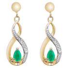 Target 0.40 Carat Tw Pear-cut Emerald And Diamond Accent Dangle Earrings In Sterling Silver Gold Plated (ij-i2-i3), Girl's, Green