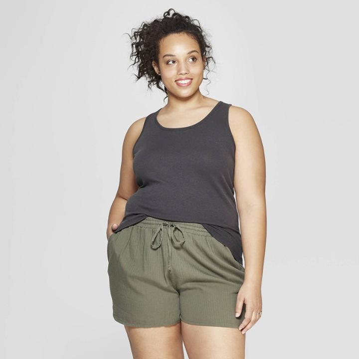 Women's Plus Size Sleeveless Scoop Neck Rib Racerback Tank Top - Universal Thread Gray