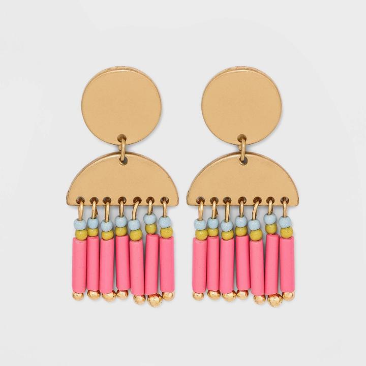 Thread Seed Bead Linear Earrings - Universal Thread Pink