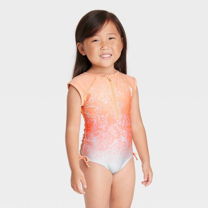 Toddler Girls' One Piece Swimsuit - Cat & Jack 12m, Pink/white