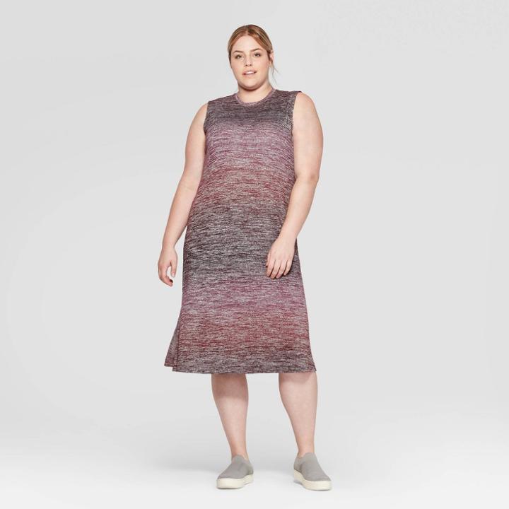 Women's Plus Size Sleeveless Crewneck Ombre Midi Knit Dress - Prologue Purple 1x, Women's,