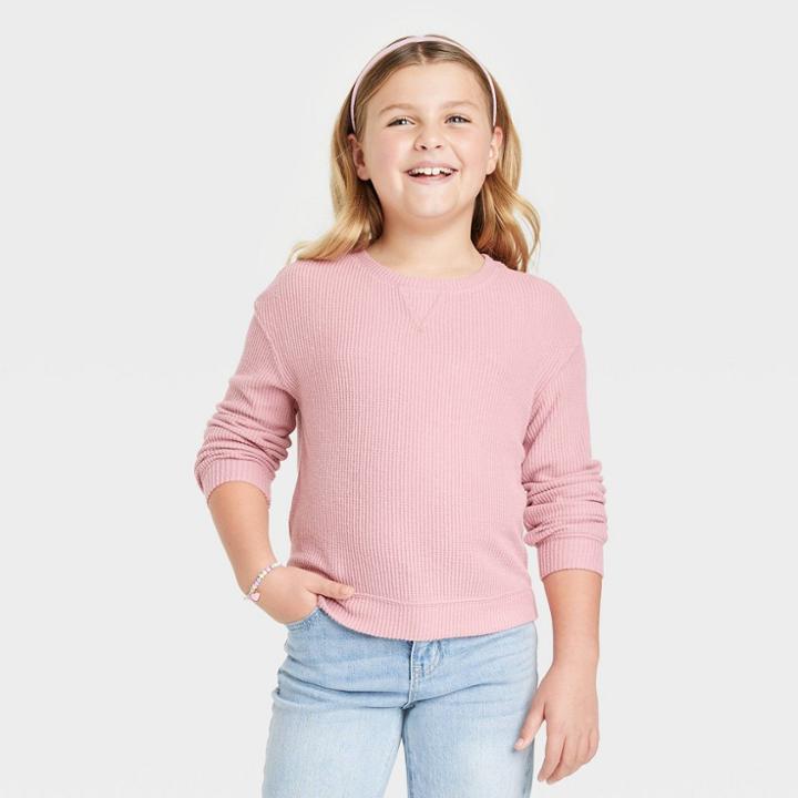Girls' Cozy Waffle Top - Cat & Jack Rose Pink