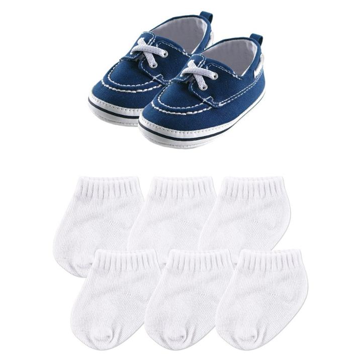 Luvable Friends Baby Boys' Slip On Shoes & Socks Gift Set - Navy 6-12m, Size: 6-12